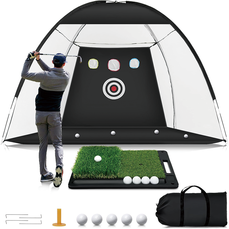 BowLift | 10 x 7ft Golf Net, Golf Chipping Training Nets with Heavy Base Dual-Turf Golf Mat for Backyard Driving, Outdoor, Golf Lovers, Sports Game