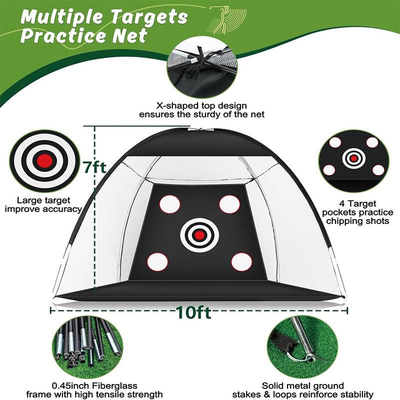 BowLift | 10x7ft Golf Net, All-in-1 Outdoor Indoor Golf Hitting Net with Dual-Turf Golf Hitting Mat for Men/Golf Lovers