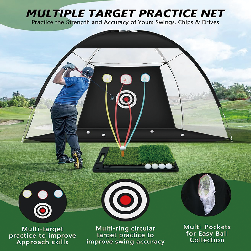 BowLift | 10 x 7ft Golf Net, Golf Chipping Training Nets with Heavy Base Dual-Turf Golf Mat for Backyard Driving, Outdoor, Golf Lovers, Sports Game