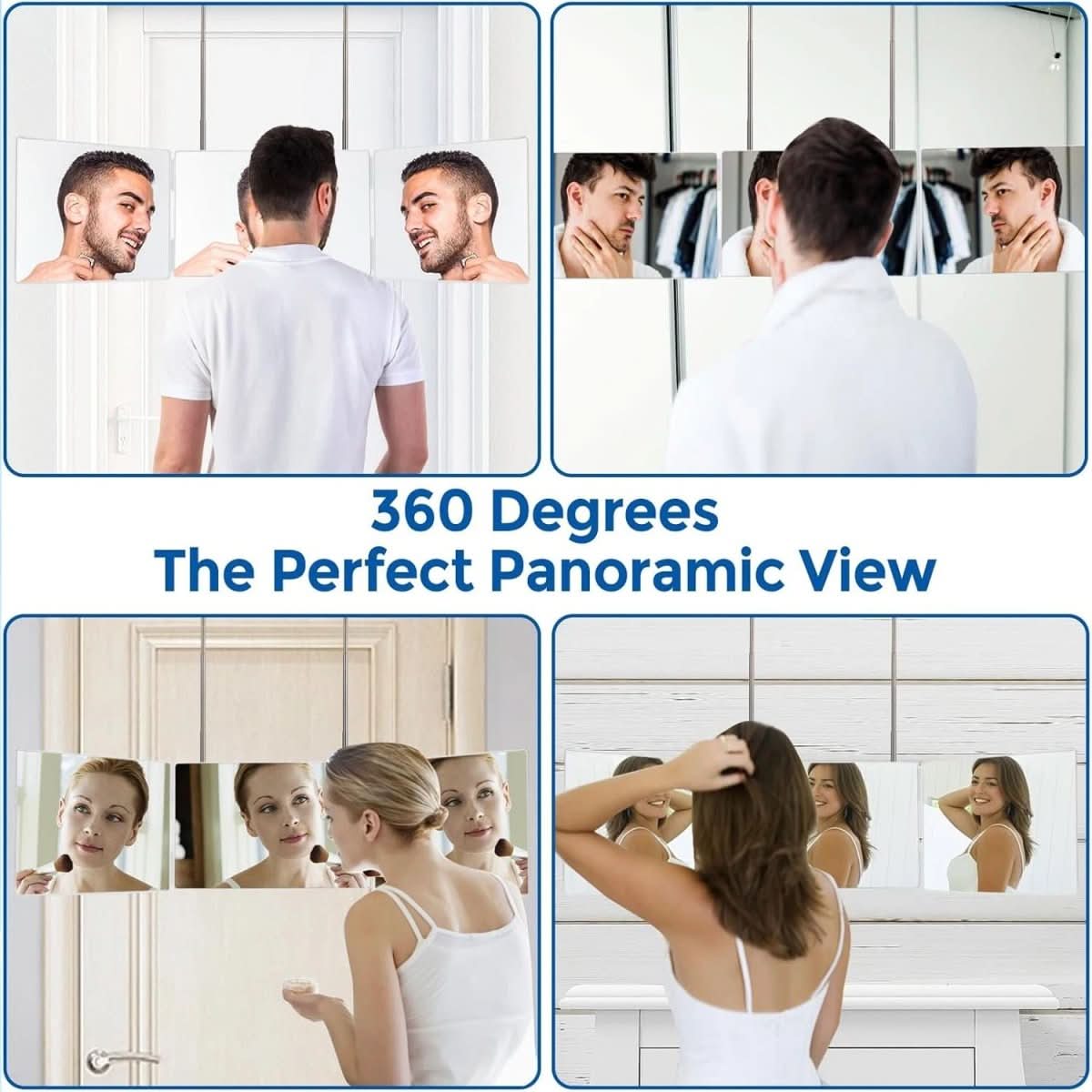 BowLift | Foldable 3-way mirror with hook for make-up, hair styling & shaving