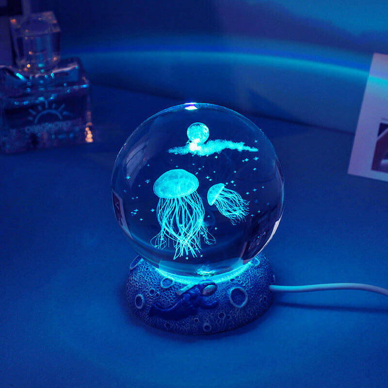 BowLift | AquaGlobe Crystal Ball Night Light | Underwater World LED Lamp | Mood Light & Decor for Home
