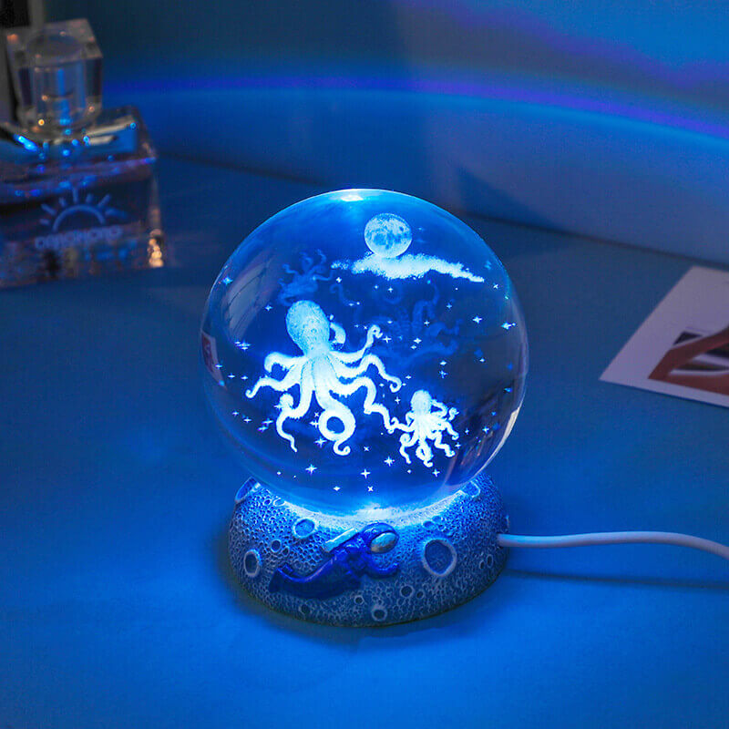 BowLift | AquaGlobe Crystal Ball Night Light | Underwater World LED Lamp | Mood Light & Decor for Home