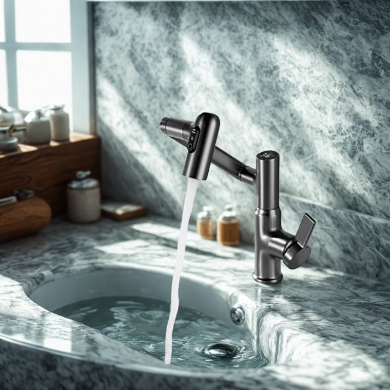 BowLift | FLOWAXIS – 360° Swiveling Kitchen Faucet with Adjustable Height & Temperature Display