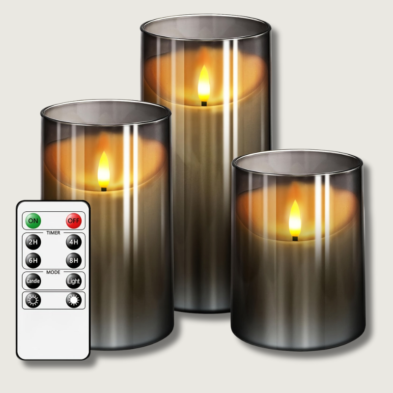 BowLift | CandleAura - LED Grey Candles with Realistic Flame
