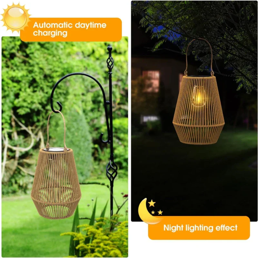 BowLift | Handwoven Waterproof Solar Garden Lantern – Outdoor LED Rattan Light for Patio, Pathways & Balcony