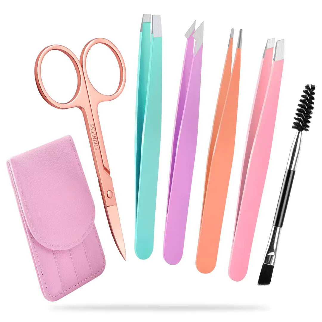 BowLift | Precision Tweezers Set – 6-piece Eyebrow Kit with Travel Case
