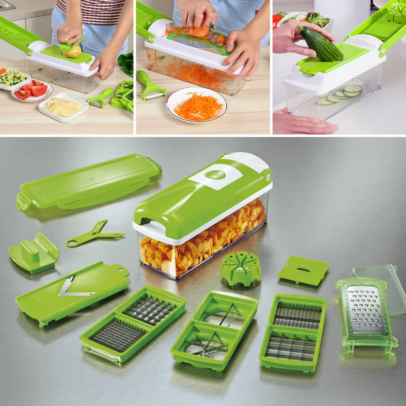 BowLift | 12-in-1 Multifunctional Vegetable Slicer with Interchangeable Blades and Catching Container