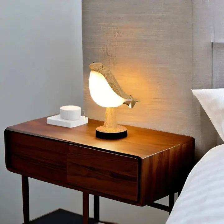 BowLift | Bird Table Lamp made of Wood - dimmable, with Touch & Aroma Diffuser