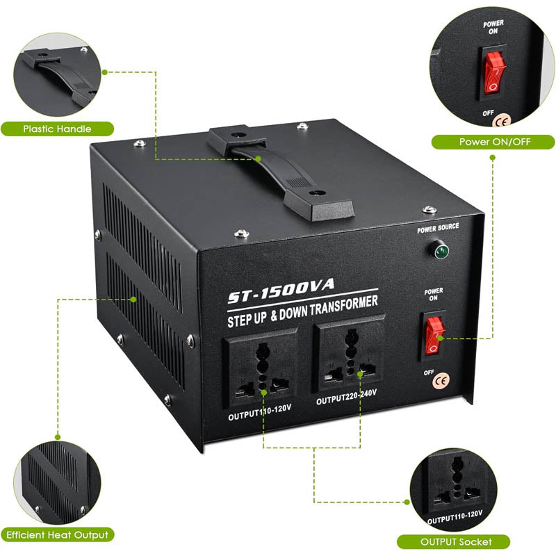 BowLift | Voltage Converter Transformer 1500W Heavy Duty Step Up/Down Transformer 110 / 220V