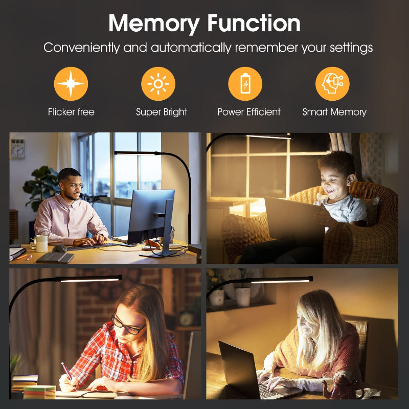 BowLift | LED Desk Lamp with Lamp, eye-friendly Clip-On Lights for the Home Office, 3 Modes 10 Brightness Levels, long flexible Gooseneck, Metal, Swing Arm Architect Task Desk Lamps with USB Adapter, White