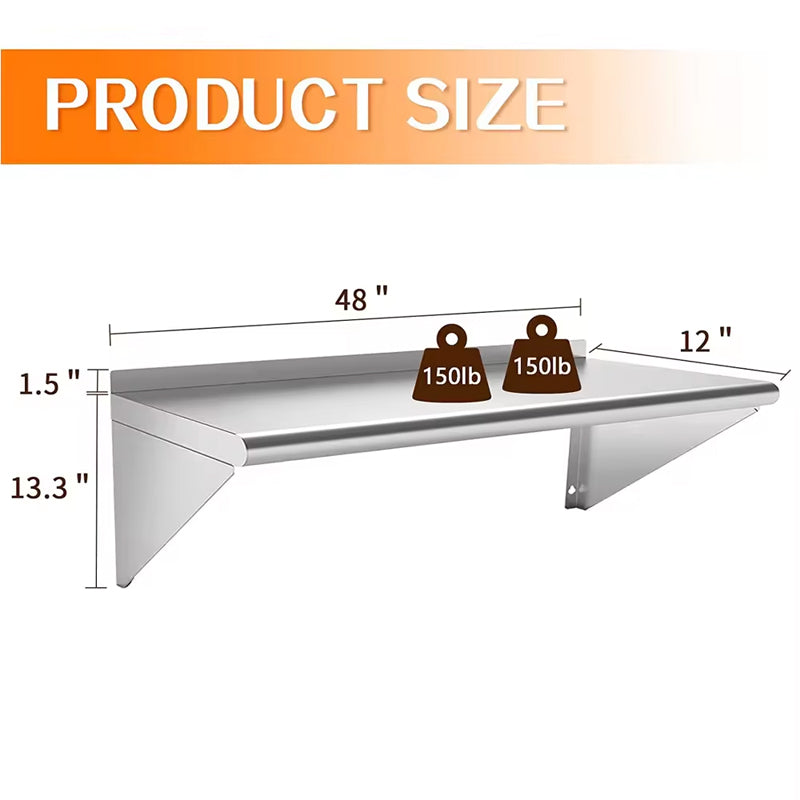 BowLift | Wall Stainless Steel Shelf, Wall Mounted Floating Shelving For Restaurant, Kitchen, Home And Hotel