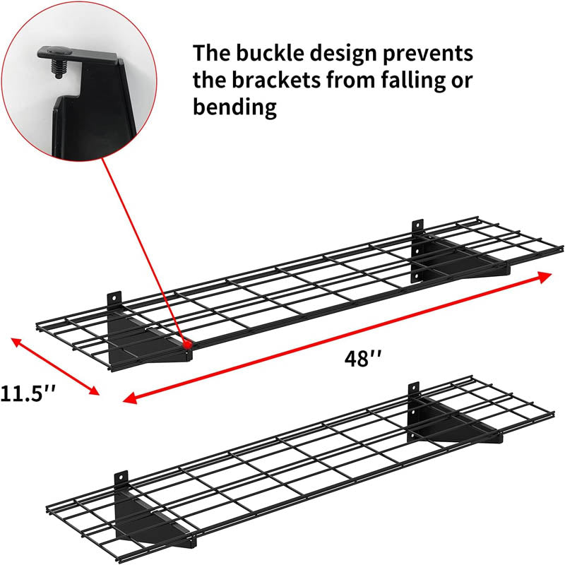 BowLift | Wall Shelf 2 Pack Garage Metal Shelving 1×4ft 12-inch-by-48-inch 300 lbs Load Capacity(Total) for Shop, Shed, Garage Storage