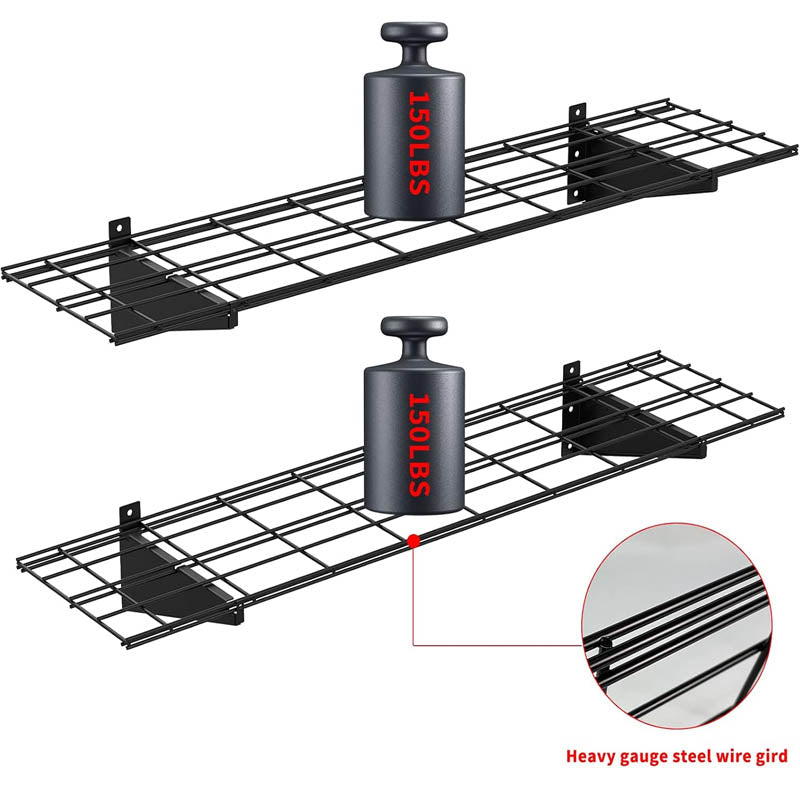 BowLift | Wall Shelf 2 Pack Garage Metal Shelving 1×4ft 12-inch-by-48-inch 300 lbs Load Capacity(Total) for Shop, Shed, Garage Storage