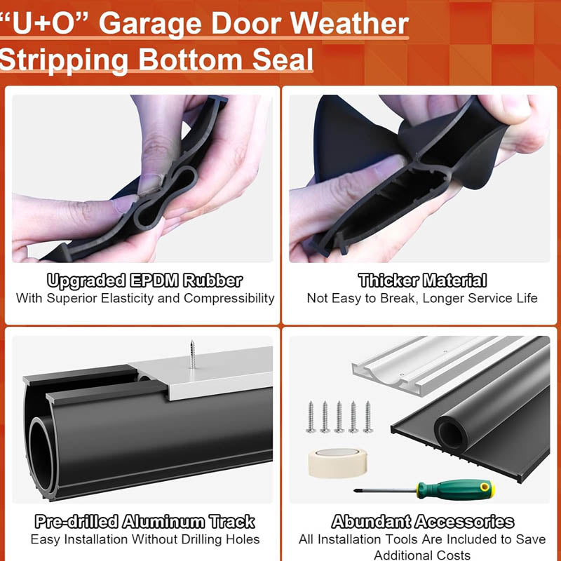 BowLift | Weather Stripping U+O Ring Universal Garage Door Bottom Weather Stripping with Aluminum Track Retainer Kit
