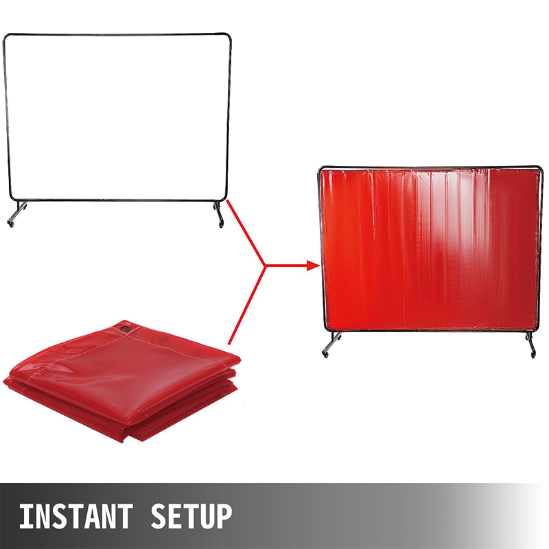 BowLift | Welding Screen with Frame,8' x 6',Welding Protection Screen Flame-Resistant Vinyl,Welding Curtain with 4 Wheels,Portable Light-Proof Professional,Red
