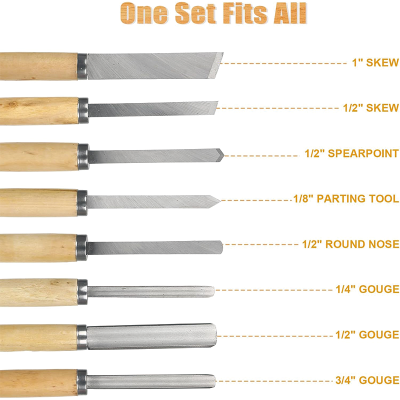 BowLift | Wood Lathe Tools Set, 8Pcs Professional Wood Turning Tools, for Beginners Professionals Hobbyists