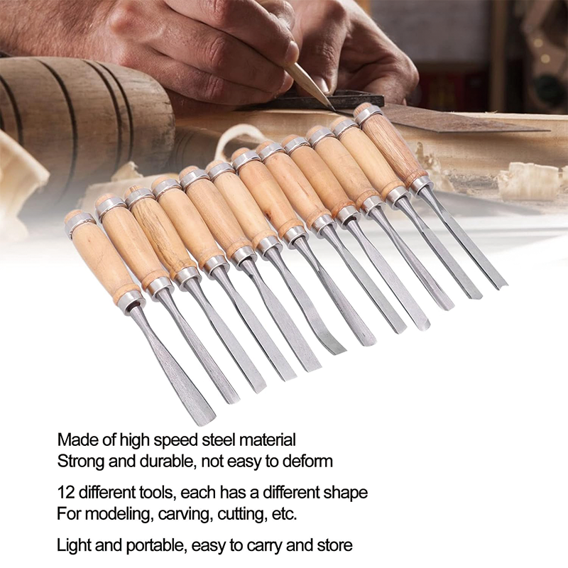 BowLift | 12Pcs Wood Turning Tools, HSS Blade Woodworking Lathe Chisel Set,  for Modeling, Carving, Cutting,Woodworking Carving Gouge Accessories