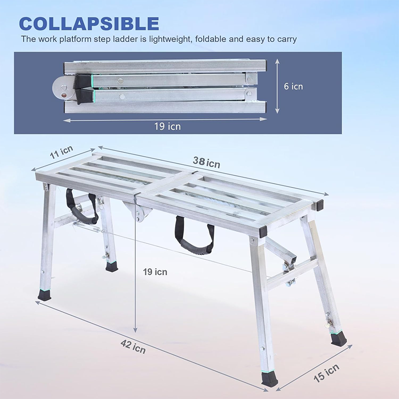 BowLift | Work Platform Adjustable Height Steel Portable Scaffolding Platform 380 lb Load Capacity 38" x 12 Folding Ladder Drywall Painting Stool (38")