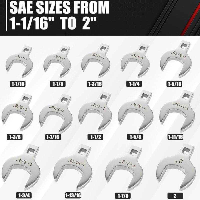 BowLift | 14-Piece 1/2” Drive Jumbo Crowfoot Wrench Set for Mechanical Maintenance or Repairs