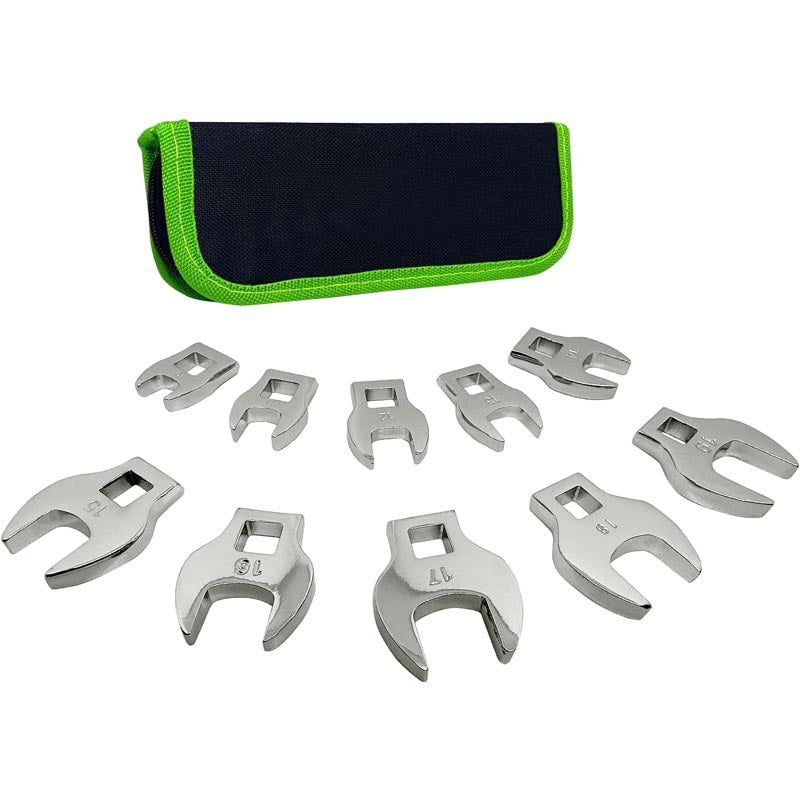 BowLift | 10-Piece 3/8" Crowfoot Wrench Set Size Covers 10-19mm CR-V Steel with Zipper Bag Open End Wrench Set