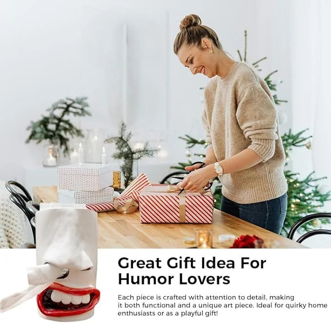 BowLift | Funny Tissue Box Holder | Handmade Face Design with Nose Dispenser | Quirky Home & Office Decor