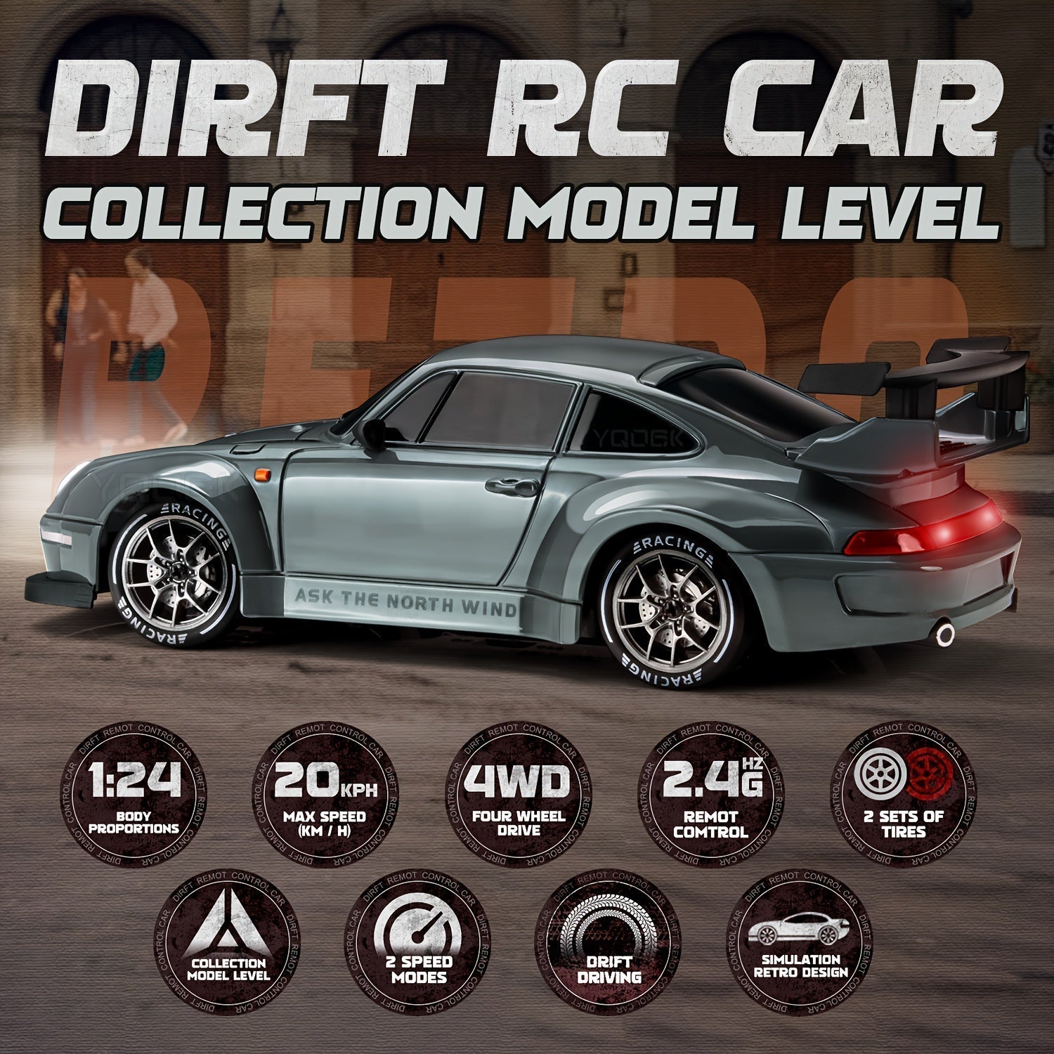 BowLift | 1:24 RC Drift Car | 4WD, LED Wheels & USB Rechargeable for Indoor and Outdoor Racing Fun