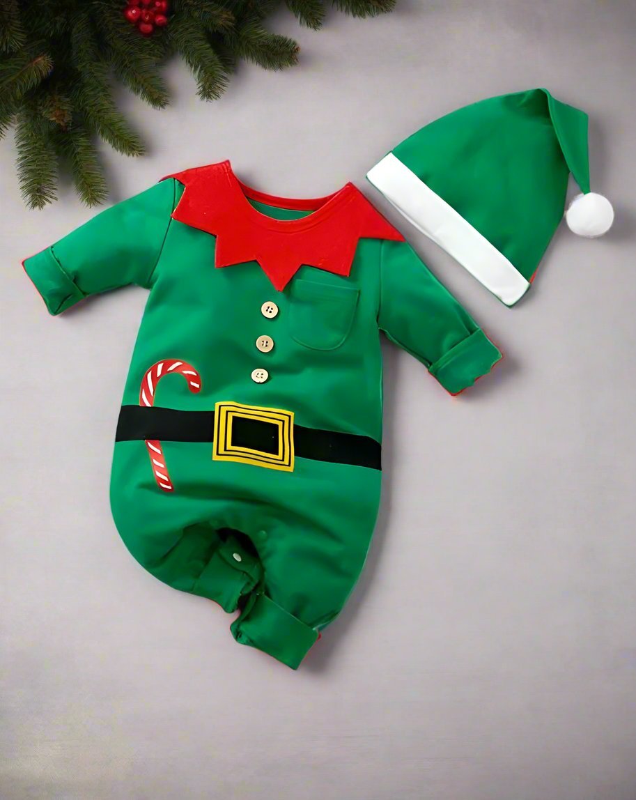 BowLift | Adorable Christmas Elf Jumpsuit for Newborn – Soft & Cozy Long Sleeve Outfit for Boys and Girls (0-18 Months) Perfect for Christmas Celebrations