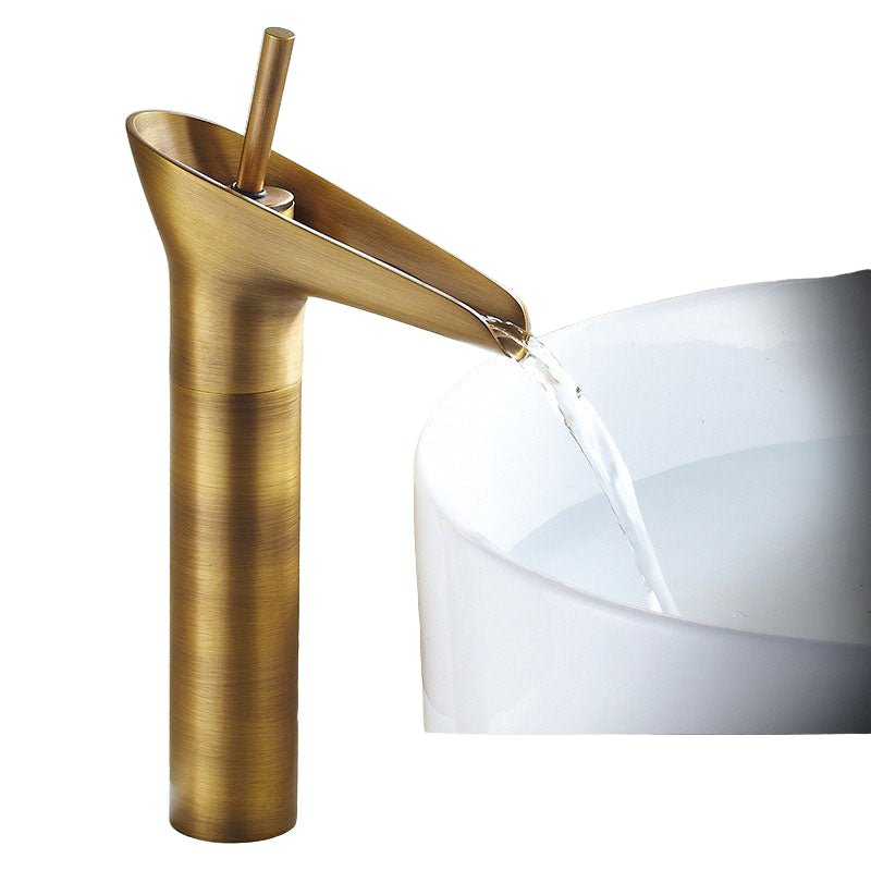 BowLift | AquaFalls – Antique Waterfall Basin Faucet in Brass with Bronze Finish