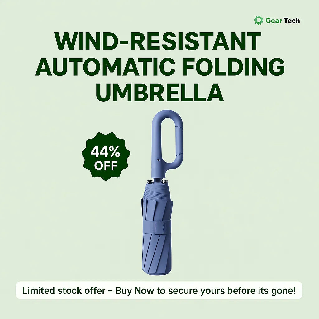 BowLift | Wind-Resistant Automatic Folding Umbrella with Large Buckle Handle – Compact & Durable