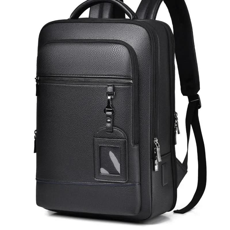 BowLift | Elegant leather rucksack for men/women with USB port for laptop and everyday use, 15.6 inch, black