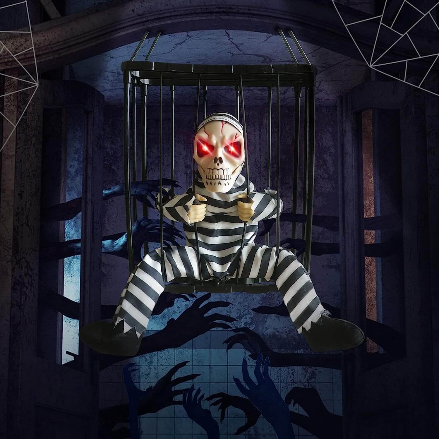 BowLift | Halloween Decoration – Movable Prisoner in Cage with Sound and Motion Sensor