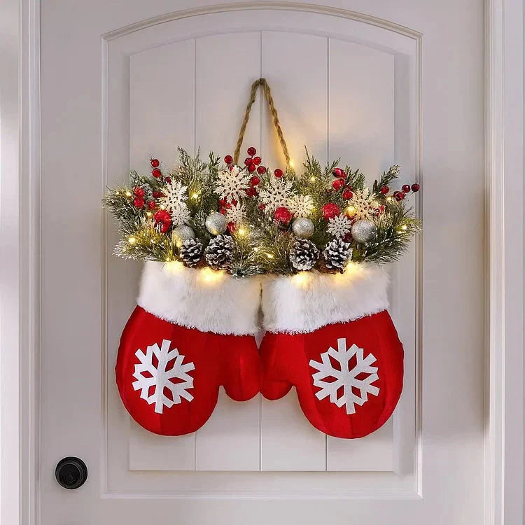 BowLift | Pre-lit Christmas wreath in mitten shape – 120 LEDs with timer function