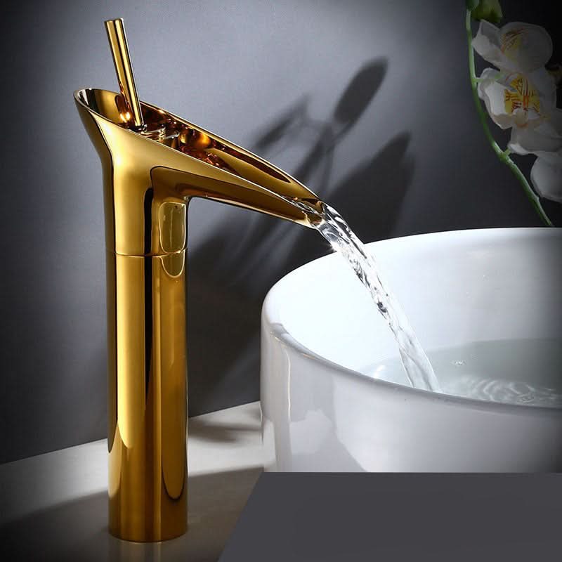BowLift | Antique Brass Waterfall Bathroom Sink Faucet