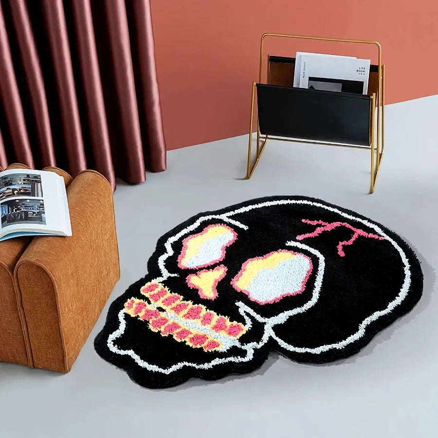 BowLift | Funky Irregular Black Skull Head Area Rug for Living Room & Bedroom