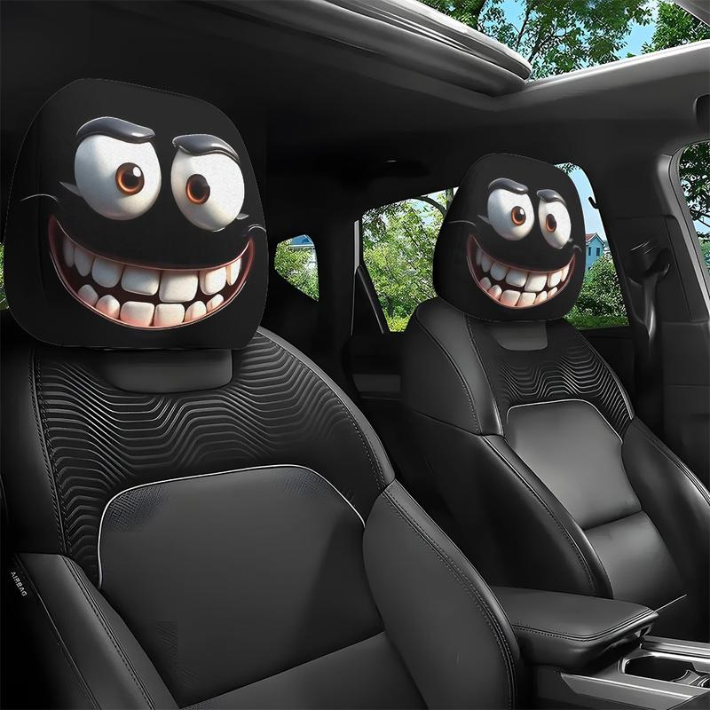 BowLift | 2pcs Set of Funny Big-Eyed Grinning Cartoon Print Car Seat Headrest Covers