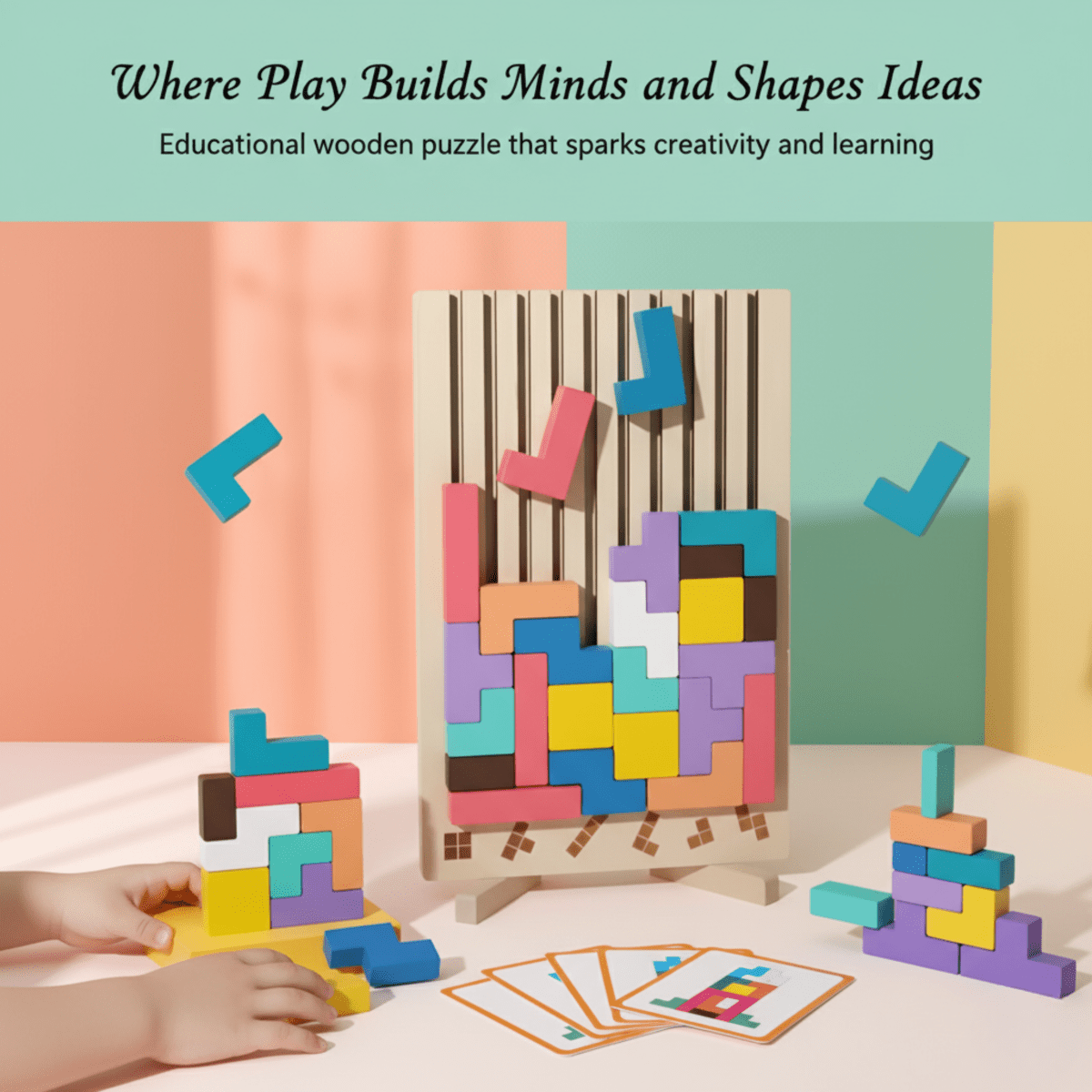 BowLift | BLOCKWISE – Montessori Wood Tetris Stacking Toy for Learning and Play