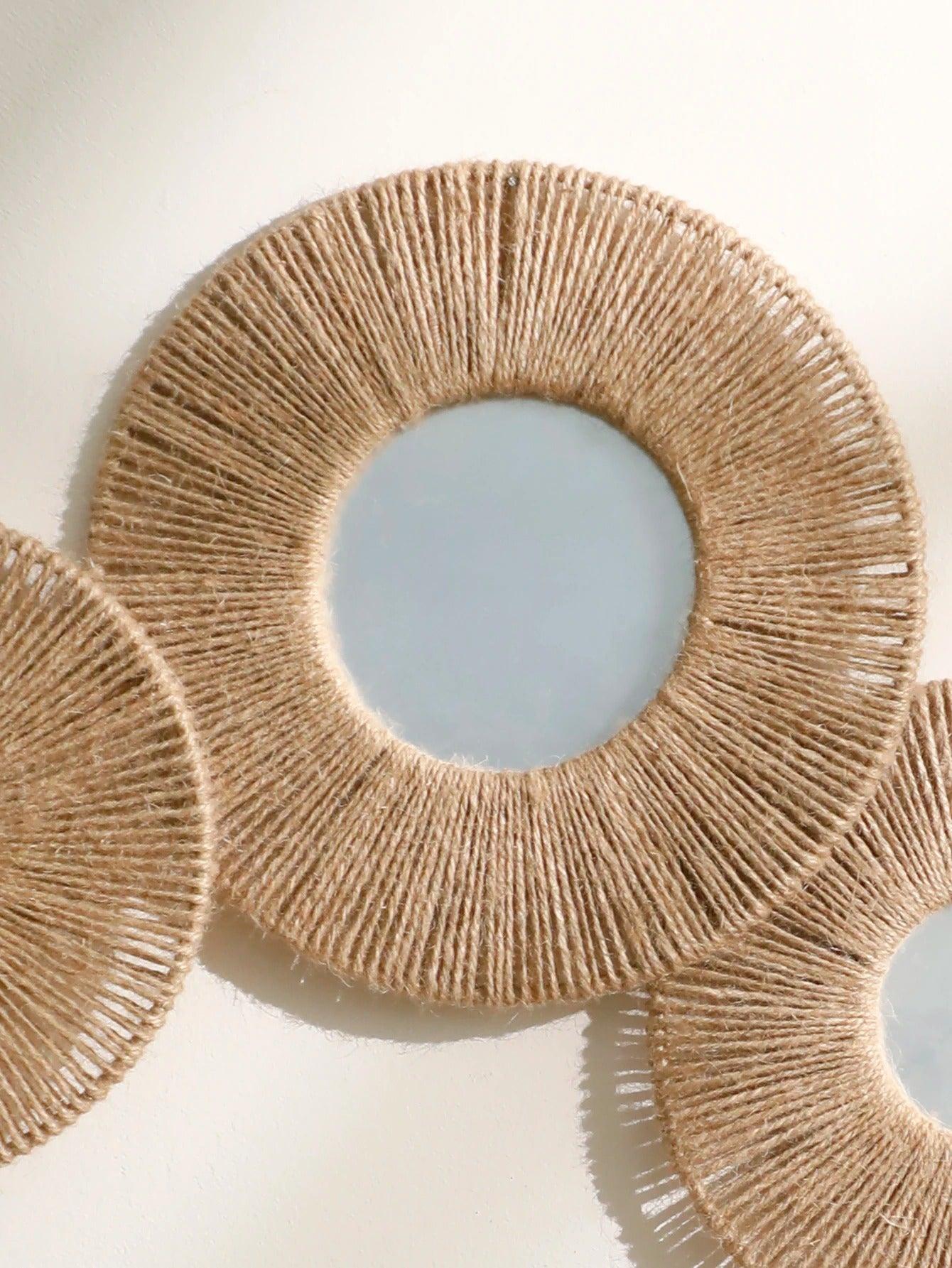 BowLift | Round decorative wall mirror in boho style with woven hemp rope