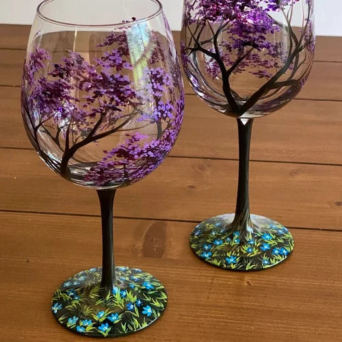 BowLift | Four Seasons Tree Wine Glasses - Hand Painted Art