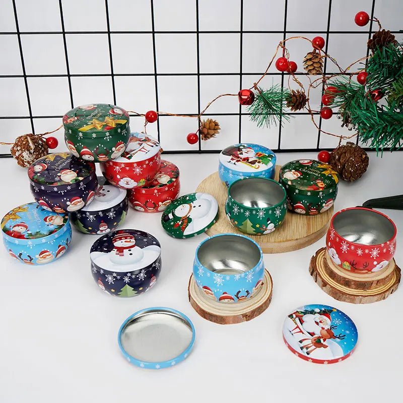 BowLift | Christmas Candle Round Tin Box Set of 12– Perfect for Candy, Party Decor, or DIY Handmade Candles – Metal Container with Lid (2.2oz)