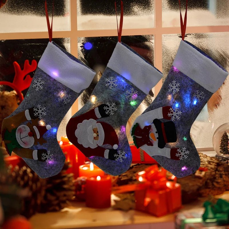 BowLift | Christmas Stockings with LED Lights-  Snowman, Santa, Elk, and Bear Designs Perfect for Adding Festive Cheer to Your Fireplace or Christmas Tree!