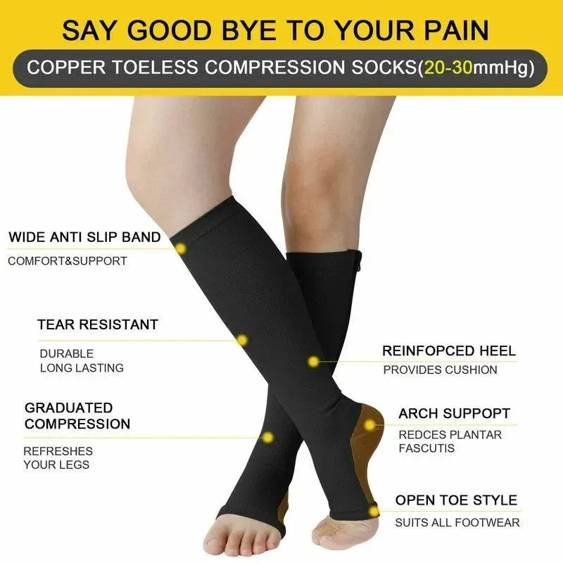 BowLift | CIRCULOFLEX – Zipper Compression Socks 20-30 mmHg with Open Toe Design
