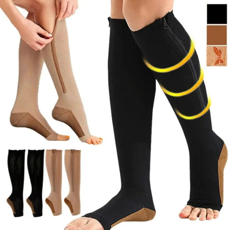 BowLift | CIRCULOFLEX – Zipper Compression Socks 20-30 mmHg with Open Toe Design