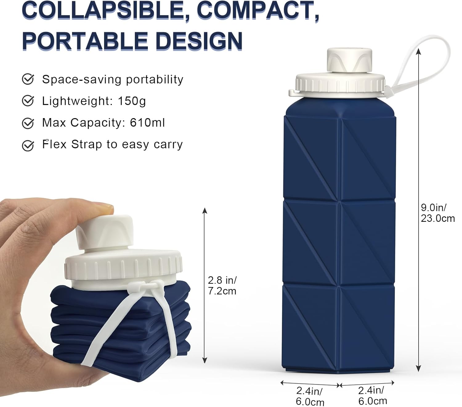 BowLift | Collapsible Silicone Bottle – 610ml, Leak-proof & Portable