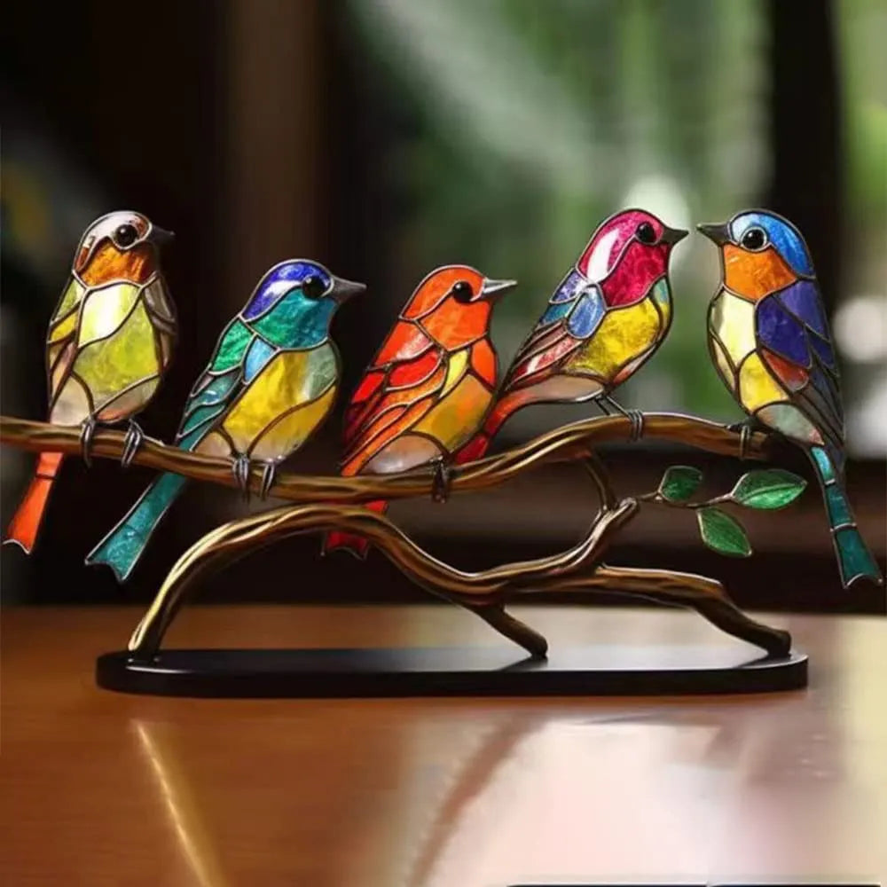 BowLift | ColorBirds - Coloured Birds on Branch Decorative Sculpture