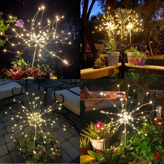 BowLift | 4 Piece Solar Firework Garden Lights - Weatherproof LED Decorative Lighting, Solar Energy for Garden and Patio