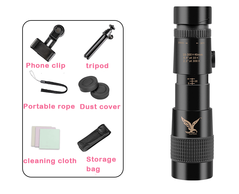 BowLift | High-Power Monocular Telescope | 10–300X Zoom | Night Vision | Waterproof | Smartphone Adapter Compatible