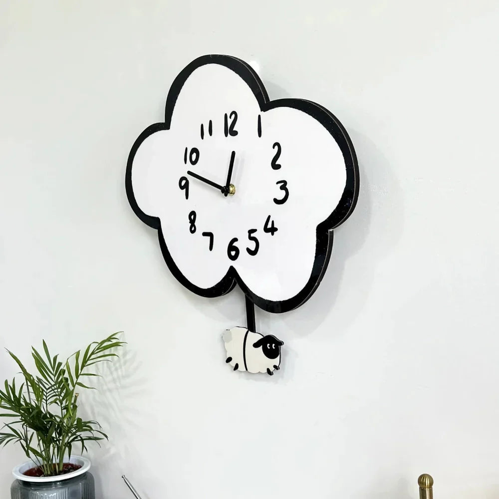 BowLift | 38cm Silent Cartoon Cloud Sheep Swinging Wall Clock