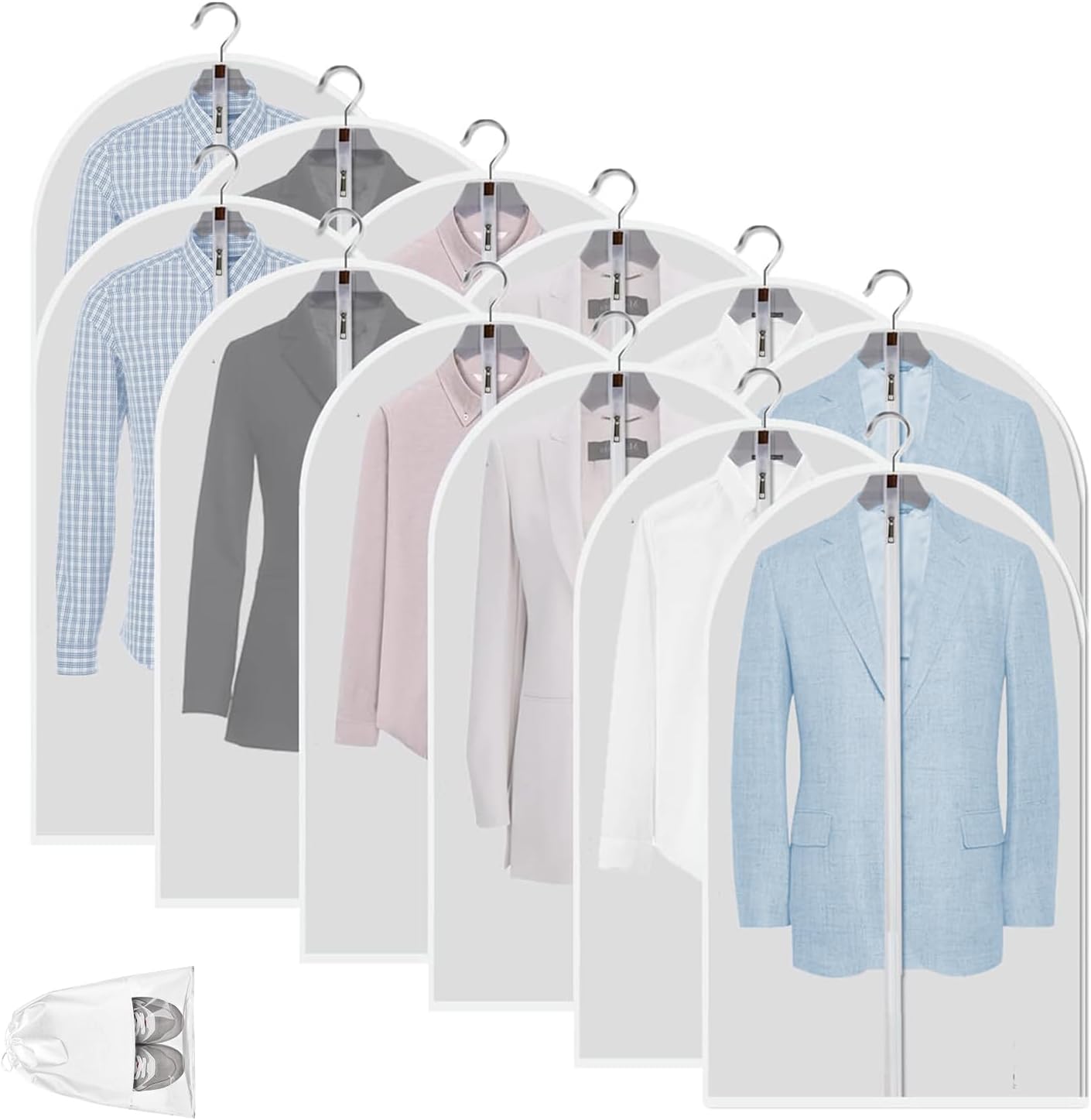 BowLift | Clear PEVA Garment Storage Bags – 12 Pack Dustproof Clothes Protectors – 1+1 FREE