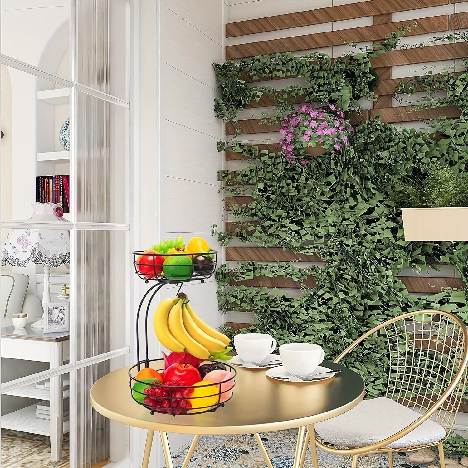 BowLift | 2-Layer Oval Fruit Basket with Banana Holder – Metal Kitchen Organizer