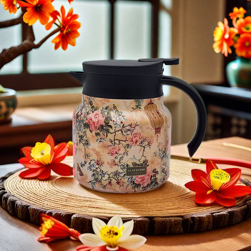 BowLift | Vintage Floral Pattern Tea Thermos – Built-In Infuser